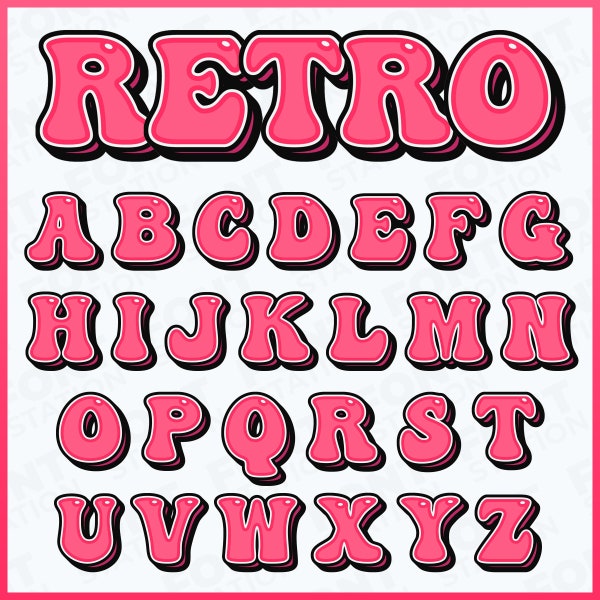 Groovy Pink Letters SVG, Retro Groovy Sublimation Text PNG - Błyszczący, Różowy, Retro Alfabet, Litery i Cyfry, Czcionka Cricut - Pliki Cyfrowe