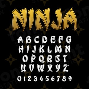 Ninja Font - Ninja SVG - Cricut Silhouette Font - Lettere asiatiche, Alfabeto giapponese Kung Fu - File TTF OTF installabili - Download istantaneo