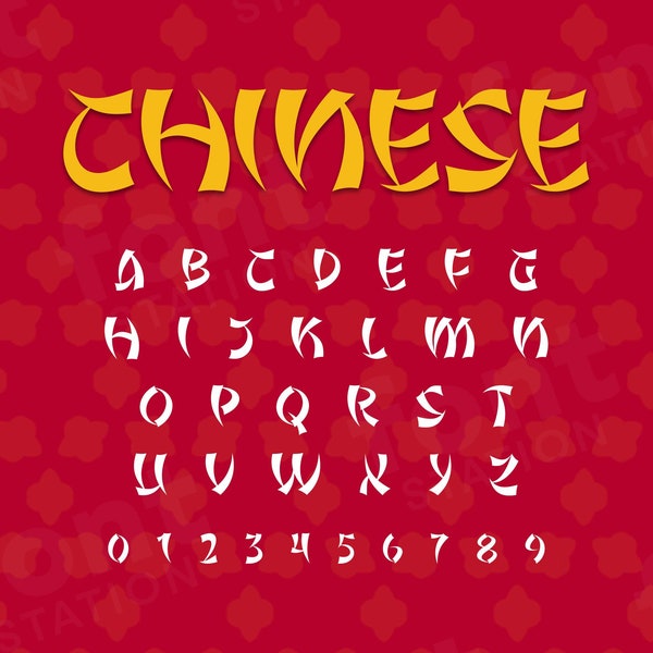 Chinees lettertype - Chinese SVG - Cricut silhouet lettertype - nieuwjaarsbrieven, Aziatische draak China alfabet - installeerbare TTF OTF-bestanden - downloaden