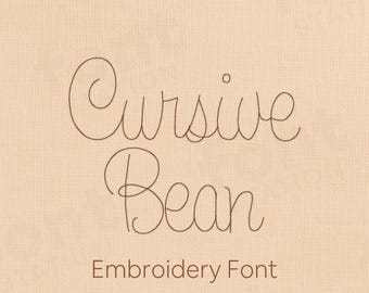 Cursive Bean Stitch Embroidery Font - Thin, Handwritten Letters - Single Line Machine Embroidery Alphabet - 6 Sizes - BX, PES + 9 formats