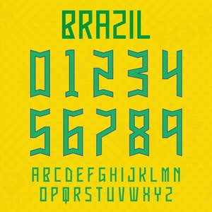 Fuente de fútbol de Brasil - Fuente de fútbol de Brasil - Camiseta de fútbol de la Copa Mundial, camiseta de fútbol - Letras, Números - archivos svg png ttf otf