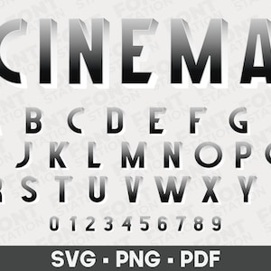 Cinema Letters SVG, PNG, PDF Cinema Sublimation Text, Black White Alphabet, Letters & Numbers, Typography, Cricut Font Digital Files image 1