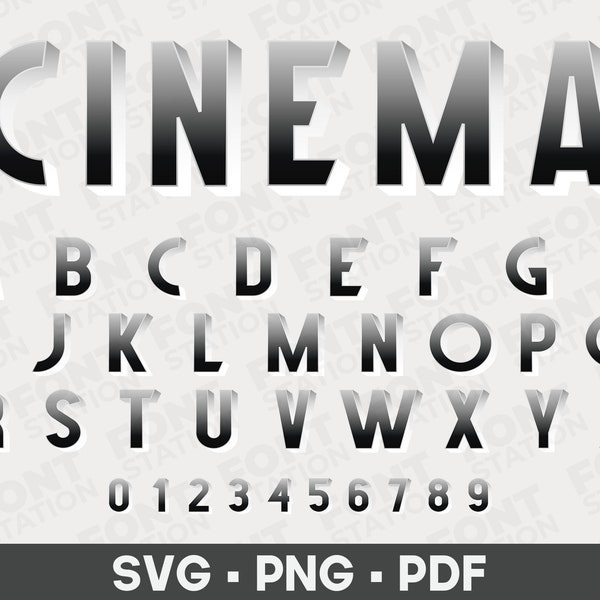Cinema Letters SVG, PNG, PDF - Cinema Sublimation Text, Black White Alphabet, Letters & Numbers, Typography, Cricut Font - Digital Files