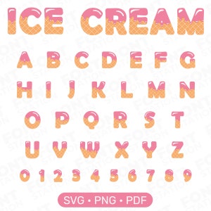 Lettere di gelato - Gelato rosa SVG, PNG - Lettere estive, Alfabeto gelato per artigiani, Sublimazione, File tagliati - Download digitale