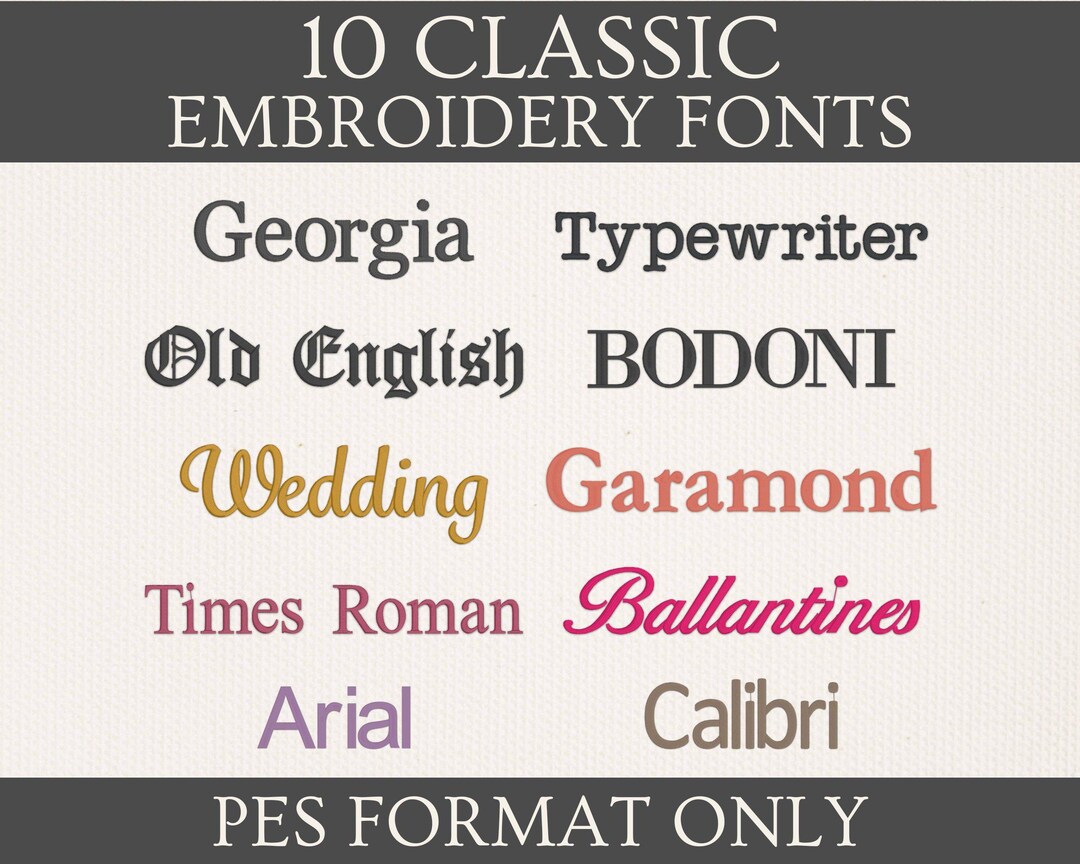 10 Classic Embroidery Fonts Bundle - PES Format - Elegant Alphabet ...