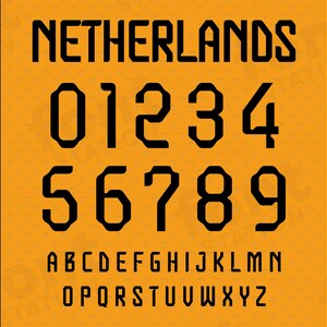 Fuente de fútbol de los Países Bajos - Fuente de fútbol de los Países Bajos - Camiseta de fútbol de la Copa Mundial 2022, camiseta de fútbol - Letras, números - svg png ttf otf