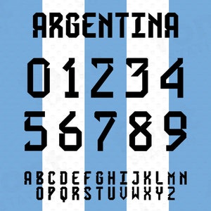 Fonte de futebol da Argentina - Fonte de futebol da Argentina - Camisa de futebol da Copa do Mundo de 2022 - Camisa de futebol - Letras, Números - svg png ttf otf files