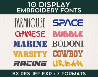 Paquete de fuentes de bordado para exhibición: decorativas, de tendencia, populares, con letras mayúsculas para máquina (BX, PES, JEF + 8 formatos)