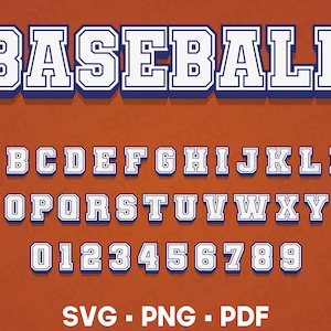 Baseball Buchstaben SVG, PNG, PDF - Baseball Sublimationstext, Varsity Alphabet, Buchstaben & Zahlen, benutzerdefinierte Typografie, Cricut - digitale Dateien