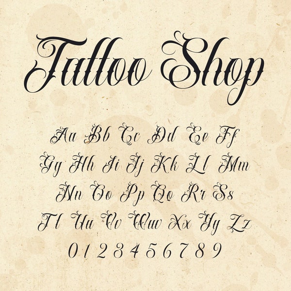 Tattoo Shop Schriftart - Tattoo SVG - Cricut Silhouette Schriftart - Ink Letters, Cursive Alphabet - Installierbare TTF OTF Dateien - Instant Download