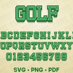 Letras de golf SVG, PNG - Texto de sublimación de golf, alfabeto universitario, letras y números de golf del club de equipo, tipografía, Cricut - Archivos digitales