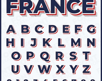 Frankreich Buchstaben SVG, PNG - Französischer Fußball, Rugby, Fete Nationale Alphabet, Buchstaben & Zahlen, Sublimationstext, Cricut - Digitale Dateien