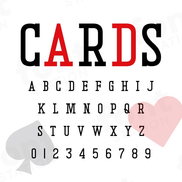 Cards Font - Playing Cards SVG - Cricut Silhouette Font - Poker Letters, Game Alphabet - Installable TTF OTF Files - Instant Download