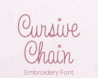 Cursive Chain Stitch Embroidery Font - Hand Stitch Letters - Chain Stitch, Thin Machine Embroidery Alphabet - 5 Sizes - BX, PES + 9 formats