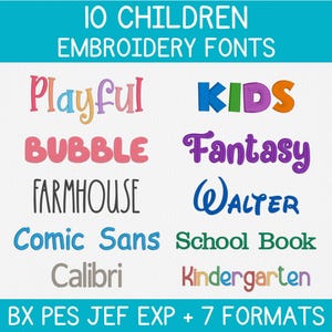 Children Embroidery Fonts Bundle - Kids Alphabet Letters Pack for Machine Embroidery - Boy, Girl, Baby Embroidery - BX, PES, JEF + 8 formats