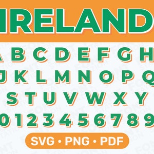 Ireland Letters SVG, PNG - Irish Alphabet, Letters & Numbers, St Patricks Sublimation Text, Ireland Football, Cricut - Digital Files