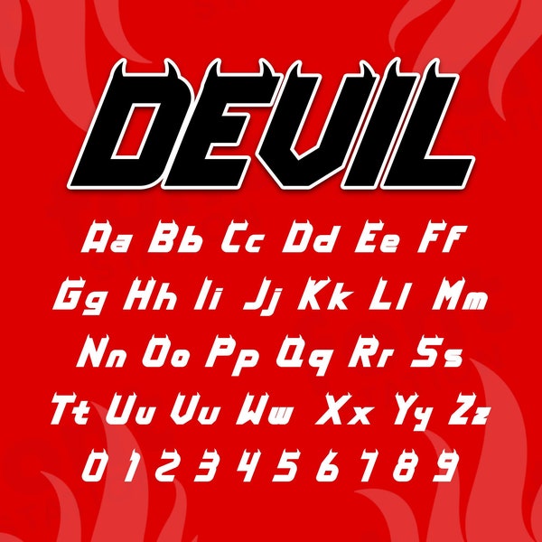 Devil Font - Devil SVG - Cricut Silhouette Font - Hell Imp Letters, Horror Horns Alphabet - Installable TTF OTF Files - Instant Download