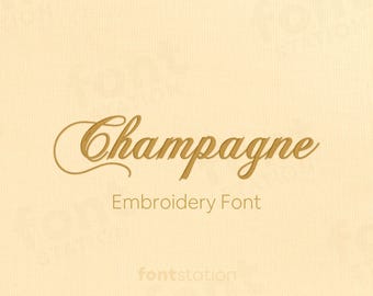 Fuente de bordado Champagne - Letras caligráficas - Alfabeto cursivo elegante y decorativo para bordado a máquina - 5 tamaños - BX, PES + 9 formatos