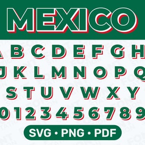 Mexiko Buchstaben SVG, PNG - Mexiko Alphabet, Buchstaben & Zahlen, Sublimationstext, geschnittene Dateien - digitale Dateien