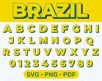 Letras de Brasil SVG, PNG - Alfabeto de Brasil, Letras y números de Río, Texto de sublimación del equipo de fútbol moderno, Archivos de corte de la Copa del Mundo - Archivos digitales