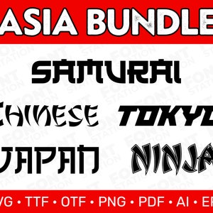 Pacchetto di caratteri Asia - Caratteri asiatici - Samurai, cinese, Ninja, Tokyo, lettere giapponesi, alfabeto - TTF OTF e file SVG - Scarica