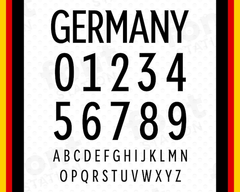 Image showing all characters available in the Germany Soccer Font created by FontStation.