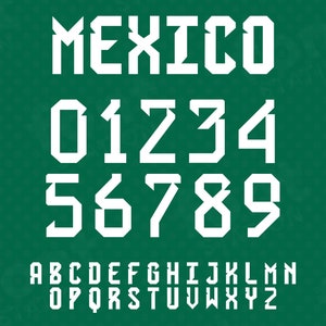 Fonte da Copa do Mundo do México 2022 - Fonte da camisa do México - Futebol Futebol svg - Fonte Cricut Silhouette - Letras, Alfabeto - Arquivos PNG TTF OTF