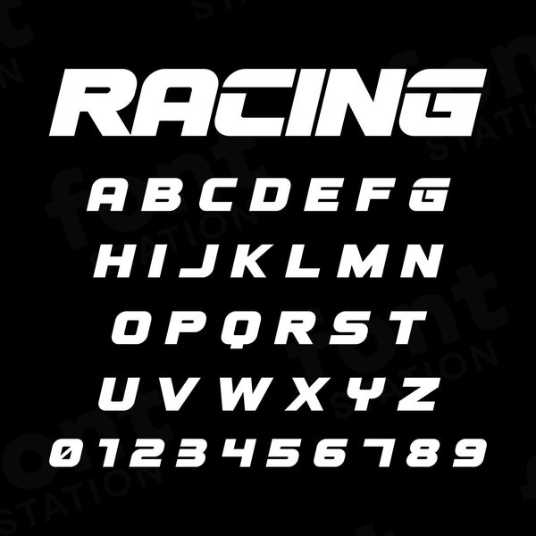 Racing Font - Speed Racing SVG - Cricut Silhouette Font - Modern Letters, Sport, Race Alphabet - Installable TTF OTF Files Instant Download