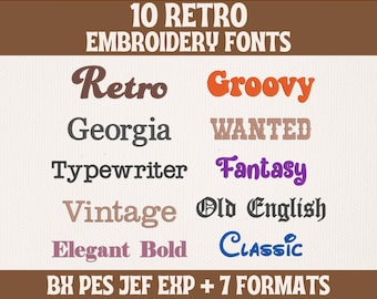 Paquete de fuentes de bordado retro: letras del alfabeto vintage, elegantes y de la vieja escuela para bordado a máquina (BX, PES, JEF + 8 formatos)