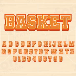 Letras de baloncesto SVG, PNG, PDF - Texto de sublimación de baloncesto, alfabeto vintage, letras y números, tipografía, Cricut - Archivos digitales