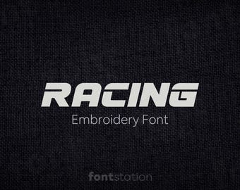 Racing Embroidery Font - 7 Sizes - BX, PES + 9 formats - Speed, Race Car Letters - Motorsport, Auto Machine Embroidery Alphabet