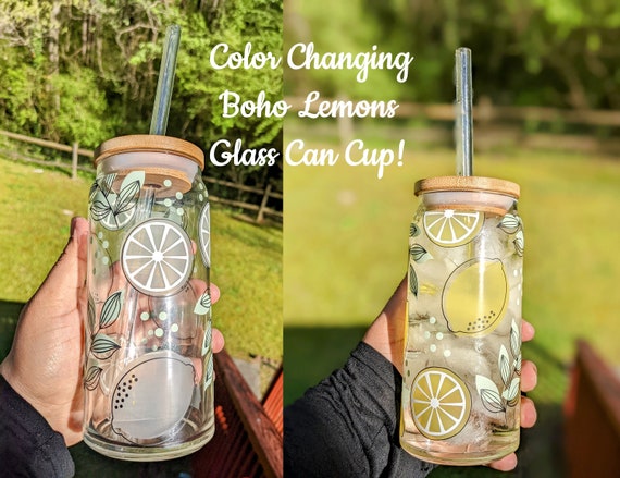 Boho Lemons 20 Oz Glass Can Cup Soda Can Glass Iced Coffee Glass