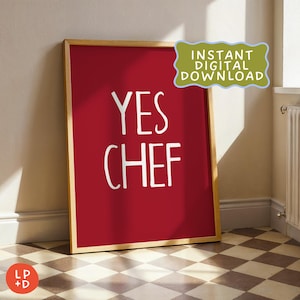 Yes Chef Digital Print | Vertical Kitchen Wall Art Print | Red Portrait Printable Poster | Modern Cooking Quote Artwork | Instant Download