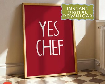 Yes Chef Kitchen Print – Red Vertical Wall Art (Digital Download)
