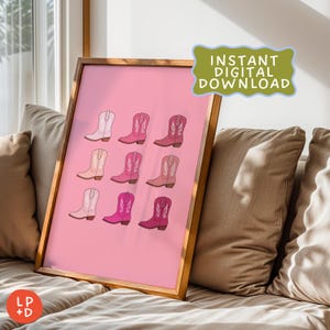 Pink Cowboy Boots Wall Art – Digital Download | Western Printable Poster | Cowgirl Aesthetic Decor | Pink Country Girl Art Print | Boots Art