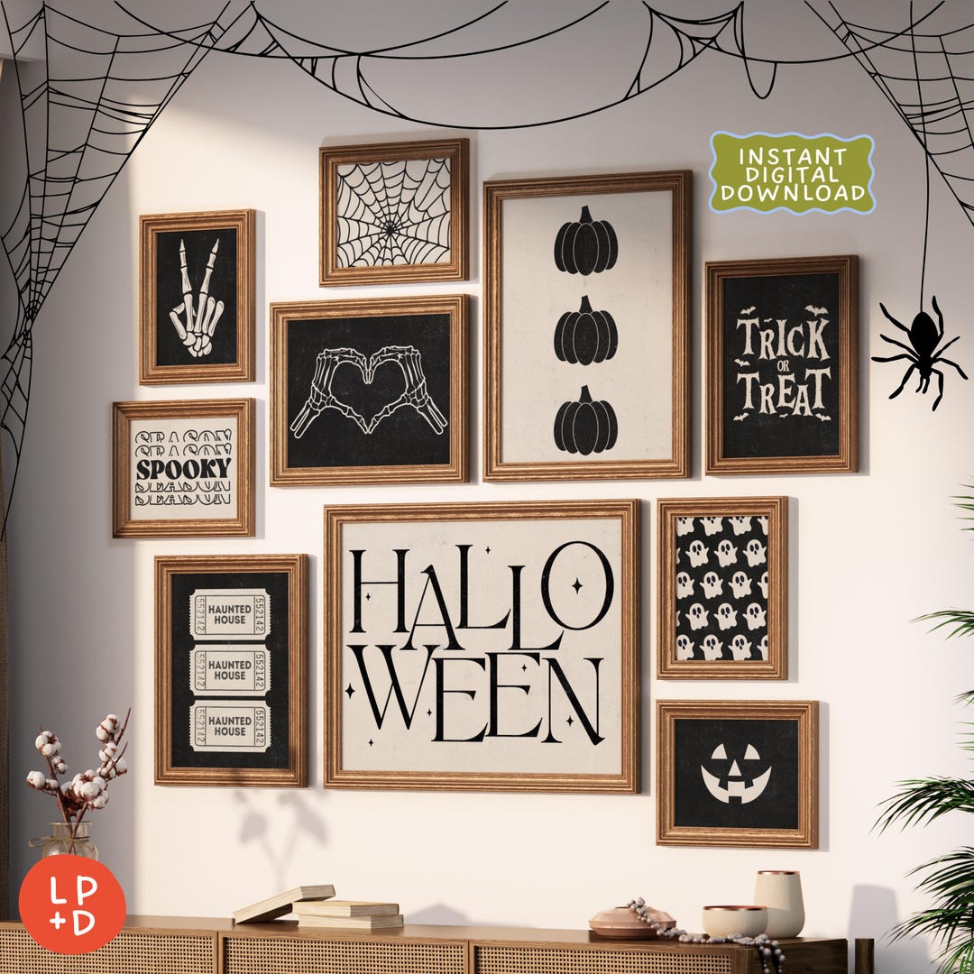 10 Piece Halloween Gallery Wall Set | Black & White Spooky Prints ...