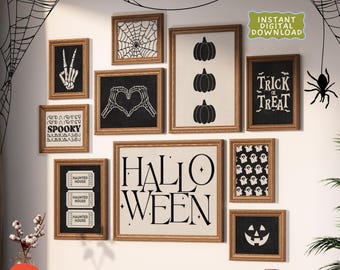 Halloween Gallery Wall Art | Spooky Black & White Prints (Digital Download)