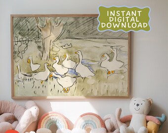 Goose Nursery Wall Art – Vintage Farmhouse Animal Printable | Goose Print