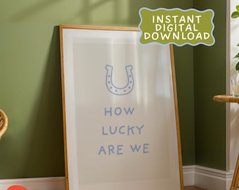 How Lucky Are We Horseshoe Wall Art – Minimalist Blue Printable | Horseshoe Print