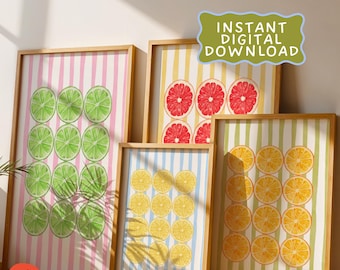Watercolor Citrus Fruit Print Set – Kitchen Wall Art (Digital Download)