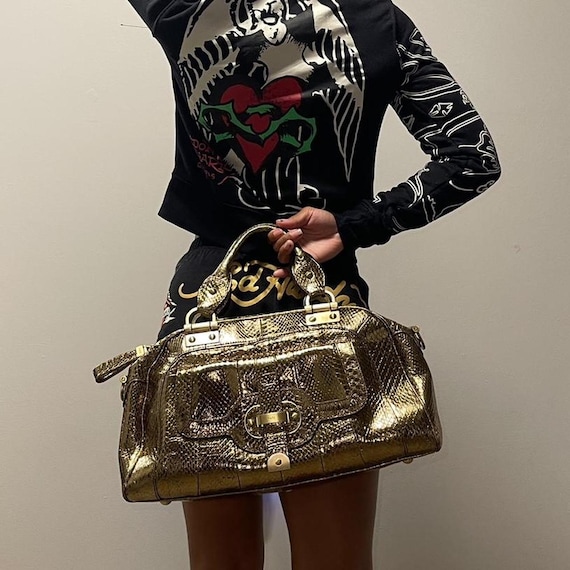 Vintage Rafe New York Gold Metallic Snakeskin Shoulder Bag | Y2K Oversized Designer Tote