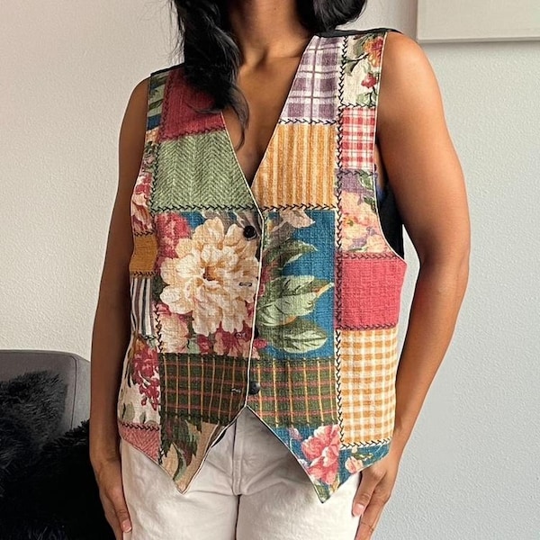 Vintage 90s Lauren Lee Patchwork Floral Vest