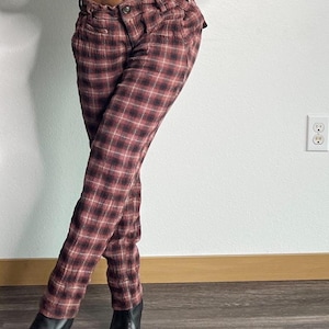 Free People Red & Black Cotton Blend Plaid Pants