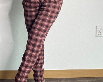 Free People Red & Black Cotton Blend Plaid Pants