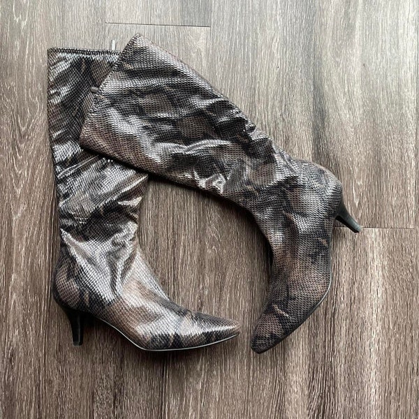 Vintage Impo Mid Calf Snakeskin Printed Stretch Boots