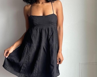 Aritzia Sundays Best Black Babydoll Dress – XXS Organic Cotton Mini, Whimsy Goth Cottagecore