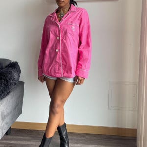Ralph Lauren Pink and White Striped long Sleeve Button- Up Shirt