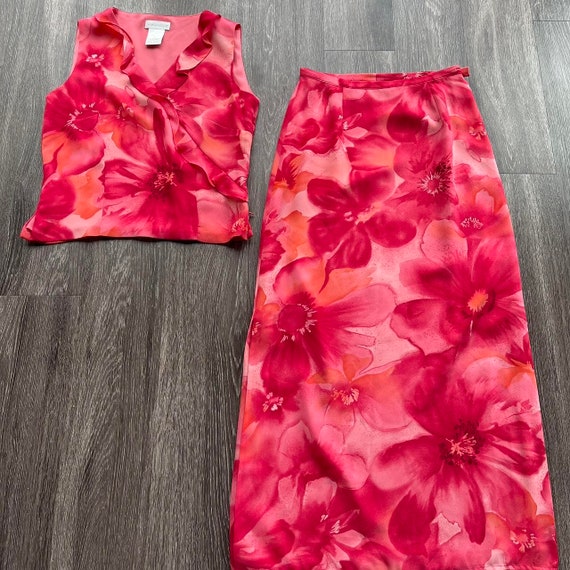 Worthington Red and Peach Matching Shirt/Skirt Set - image 2