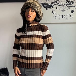 Brown Striped Jones New York Turtleneck Sweater Sz SP