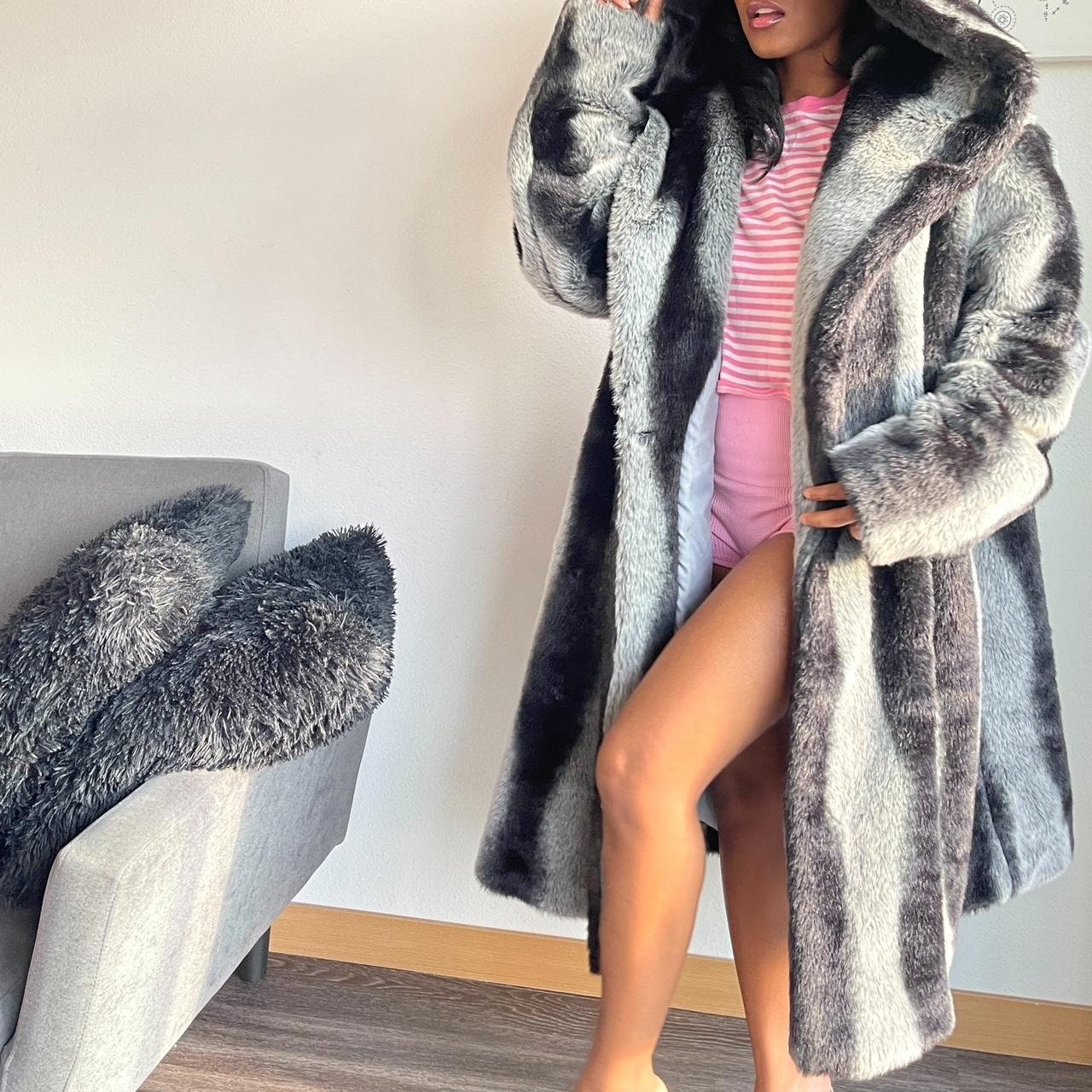 Grey Faux Fur Coat Etsy